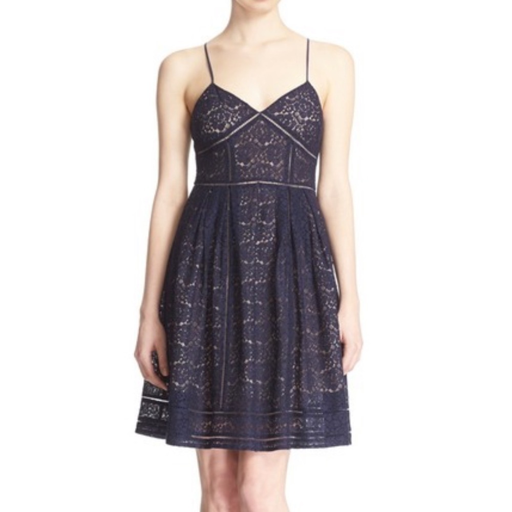 JOIE Solandra Lace Overlay Dress Navy 0